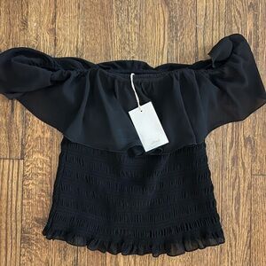 Aritzia Black Smocked Ruffle Waist Top